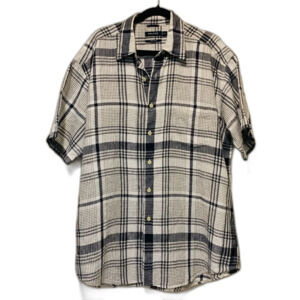Nautica linen blue white plaid ss button front shirt men’s size xl